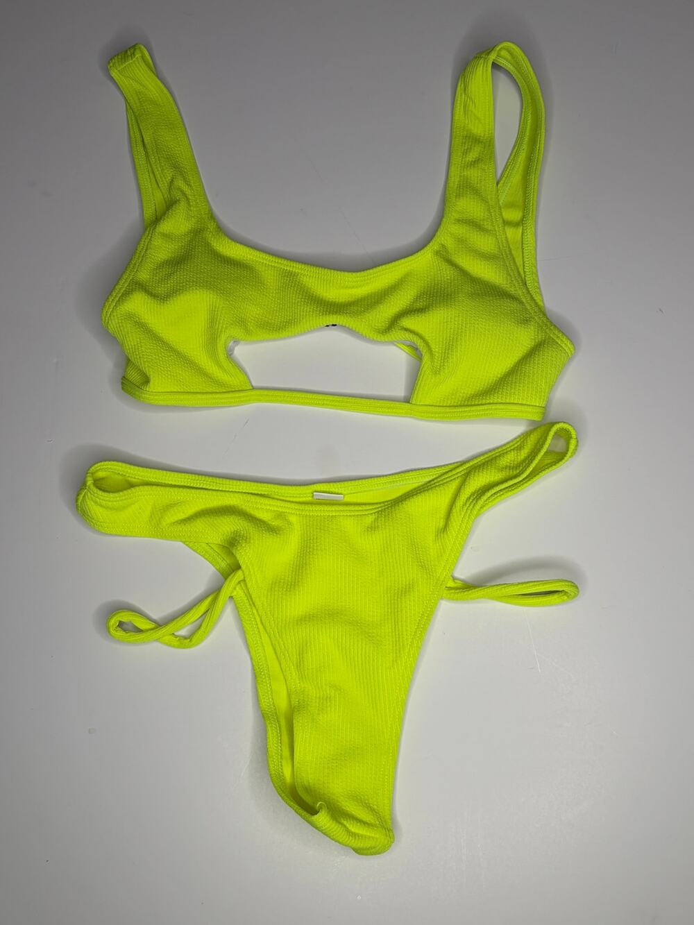 SherryDC Neon Yellow Ribbed Bikini Swimsuit New S